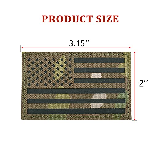 U-LIAN 2x3.15 Inch Multicam IR Infrared US USA American Flag Patch Tactical Vest Patch Hook-Fastener Backing (Forward+Reversed)