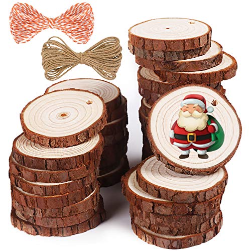 5ARTH Natural Wood Slices - 37 Pcs 2.0-2.4 inches Craft Unfinished Wood kit Predrilled with Hole Wooden Circles for Arts Wood Slices Christmas Ornaments DIY Crafts