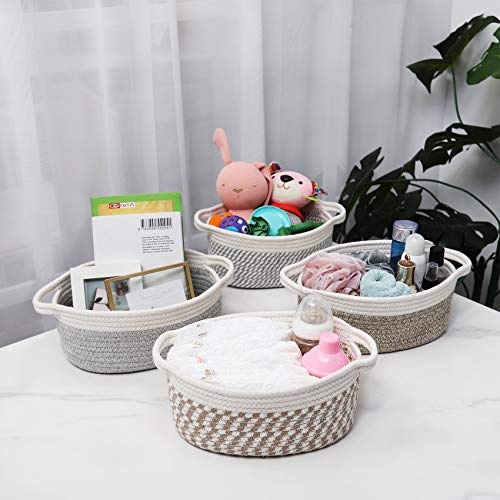 ABenkle Small Woven Basket, 12"x 8" x 5" Shelf Storage Baskets, Cute Rope Basket Room Storage Chest Box, Dog Toy Cat Basket, Empty Gift Basket with Handles, Decorative Basket for Baby Nursery