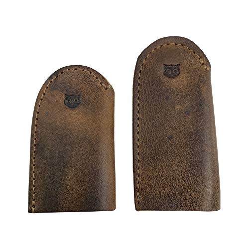 Hide & Drink, Leather Thimble for Thumb & Index Finger, 3 Pairs (6 Pcs), Finger Protector, Sewing Thimble, Hand Applique & EPP, Quilting, Handmade Includes 101 Year Warranty :: Bourbon Brown
