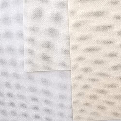 KCS 3 pc of 12" x 18" 18CT Counted Cotton Aida Cloth Cross Stitch Fabric (White+Antique White+Cream)