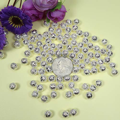 TOAOB 100pcs 8mm Silver Plated Filigree Hollow Ball Beads Round Metal Loose Spacer Beads for DIY Crafts Bracelets Necklaces Earrings Jewelry Making
