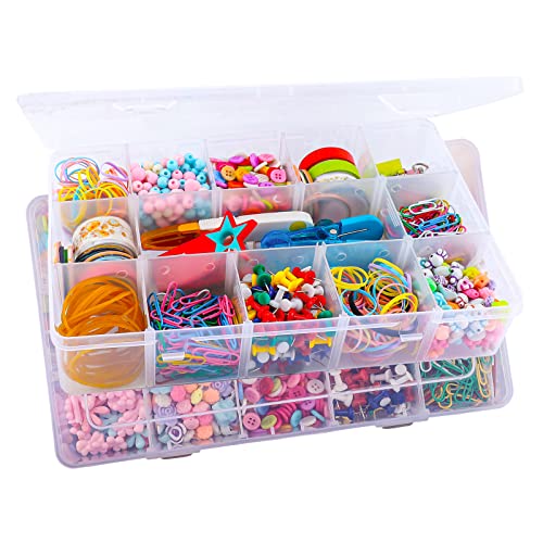 Exptolii 15 Large Grids Plastic Organizer Box with Dividers, 2 Pack Clear Compartment Container Storage for Washi Tapes Beads Crafts Jewelry Fishing Tackles, Size 11 x 6.3 x 2.2 in