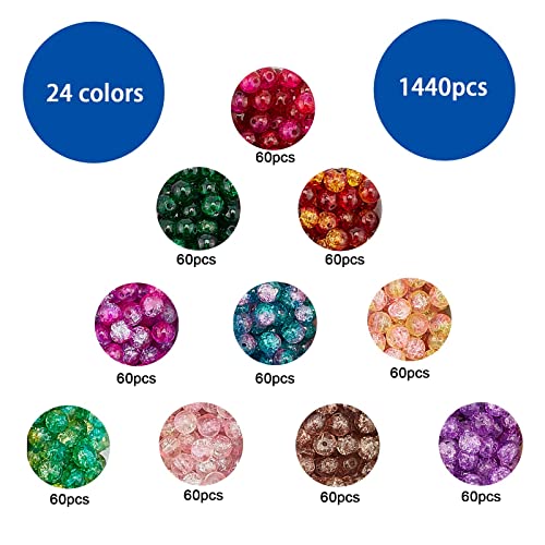 PH PandaHall 1440pcs Crackle Glass Beads, 24 Color 6mm Lampwork Crystal Bead Handcrafted Bracelet Beads for Summer Beading Friendship Bracelet Mother Jewelry Making Christmas Ornament