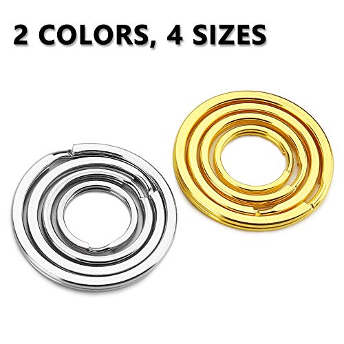 40PCs Silver Gold Split Key Ring Circle, Metal Flat Key Chain Rings with 4 Sizes for Dog Tag DIY Jewelry Car Key Attachment