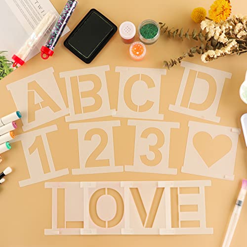 3 Inch Letter Stencils Symbol Numbers Craft Template Kit, 42 Pcs Interlocking 3 Slots Adjustable Spacing Reusable for Painting on , Wall,Fabric,Rock,Chalkboard, Sign DIY Arts Crafts Painting Wood