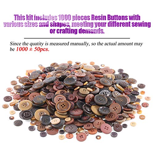 Swpeet 1000Pcs Christmas Brown Craft Buttons, 2 and 4 Holes Brown Round Craft Resin Sewing Buttons Suitable for Christmas Sewing Decorations, Art & Crafts Projects DIY Decoration - Brown