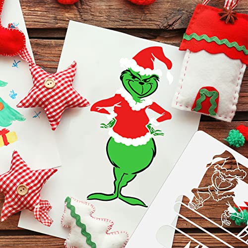 8Pcs Grinch Stencils for Painting on Wood ,10 X 10 Inch Reusable Christmas Stencils Including Grinch Face/ Merry Grinchmas/ Believe Stencil, Holiday Stencils for Making Wood Signs or Crafts
