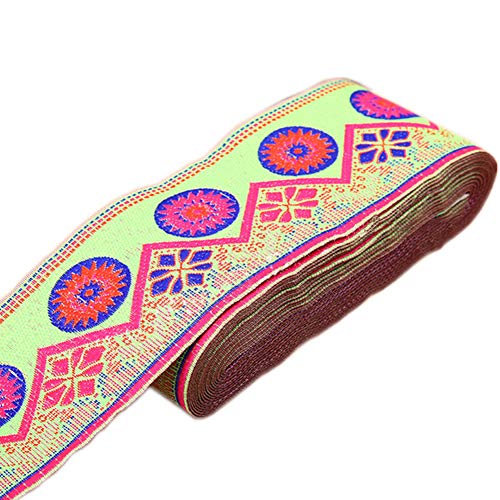 7 Yards Sunrise Sunset on The Moutain Jacquard Ribbon Suzani Floral Embroidered Woven Trim for Embellishment Craft Supplies (2inch, Lime)