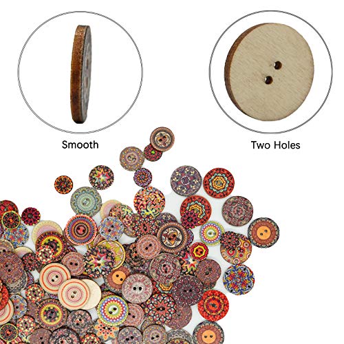 300Pcs Vintage Wooden Buttons with Various Flower Patterns Mixed Sizes 2 Holes and 50 Butterfly Craft Supplies Fit for DIY Sewing Handmade Crafts Clothes Decorations 0.6/0.78/1inch