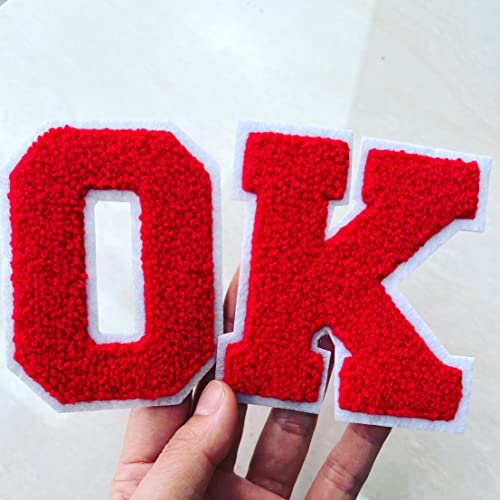 DAHI SHOP 26 pcs Red Varsity Letter Patches Iron On - Large 3.2"H x 2.4"W Iron On Letters for Clothing - Chenille Letter Patches - Red Letter Patches for Letterman Jackets Jeans Backpacks