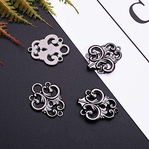 WANDIC Cloak Clasp Fasteners, 2 Pairs Vintage Cape Clasps Swirl Flower Fasteners Clasps for Clothing Sew on Hooks and Eyes, Gun-Black