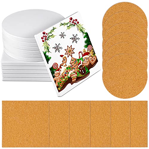 24 Pcs Ceramic Tiles for Crafts Coasters with Cork Backing Pads 4 Inch White Unglazed Ceramic Tiles Blank Ceramic Coasters for DIY Own Coasters Mosaics Painting Projects Decoupage