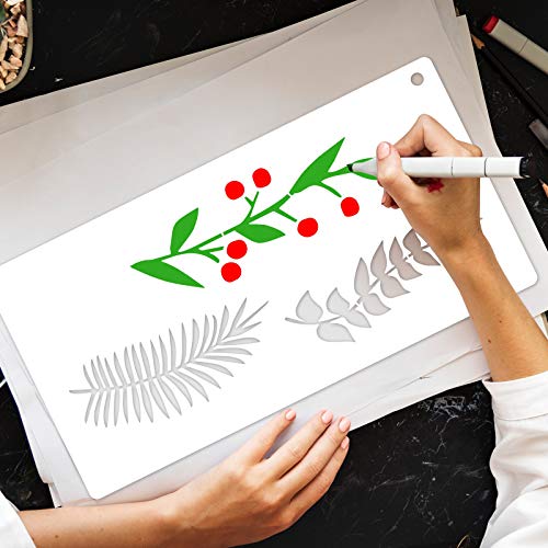 12 Pieces Reusable Fern Leaf Painting Stencils Tropical Palm Turtle Leaf Wall Stencil Flexible Botanical Leaves Template Set Crafts DIY for Furniture Canvas Wood Plank (6 x 12 Inches)