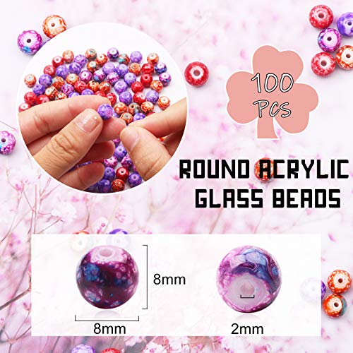 100pcs 10MM Acrylic Beads for Jewelry Making, GACUYI Smooth Beads Bulk Loose Glass Beads in Patterns for Adults Earring Bracelet Necklace Making and Beads Supplies