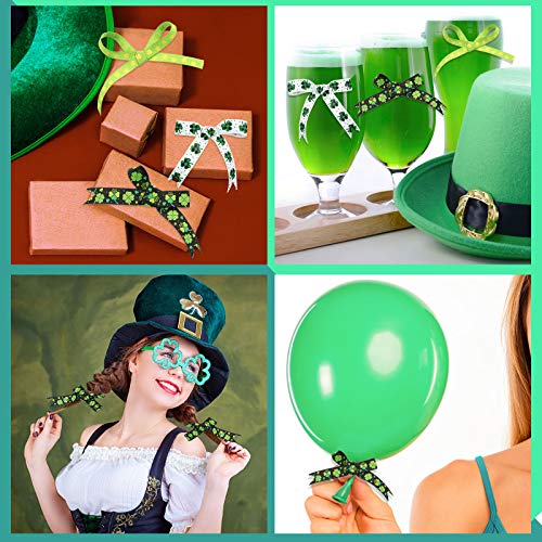 5 Rolls St. Patrick's Day Themed Ribbon Irish Day Shamrocks Grosgrain Ribbon Clover Polyester Ribbon for Wrapping Party Decoration, Crafting and Sewing, 3 Widths, 5 Yards Long/Roll