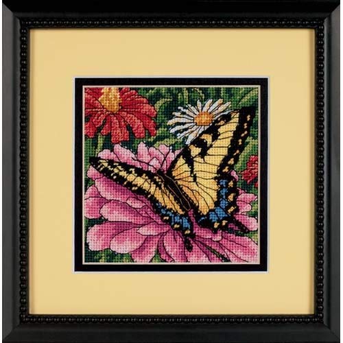 Dimensions 07232 Butterfly and Zinnias Nature Needlepoint Kit, 5" W x 5" H