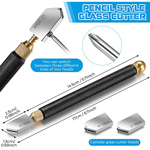 6 Pieces Glass Cutter Tool Set Includes Pencil Style Glass Cutting Tool 11.8 Inch/ 30 cm Adjustable Circular Glass Cutter 2-20 mm Carbide Glass Cutter Screwdriver Oil Dropper for Glass Tiles Mirror