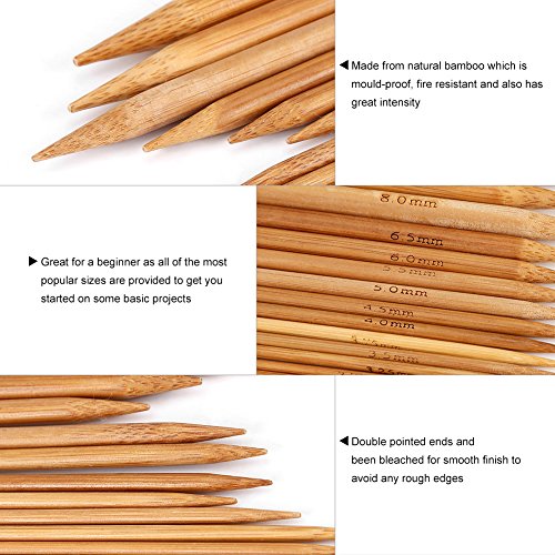 75pcs/Set Knitting Needles Kit, Carbonized Bamboo Double Pointed Needles in 15 Sizes 20cm/7.87in (2.0mm-10.0mm)