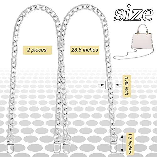 Gondiane 2Pcs Flat Purse Chain Strap Crossbody Bag Replacement Strap with Metal Buckles(23.6 Inches/60cm, Silver)