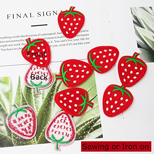 Honbay 10PCS Cute Red Strawberry Appliques Decorative Patches Embroidered DIY Sew on / Iron on Patches for Shirts, Coats, Jackets, Backpacks, Hats, Jeans