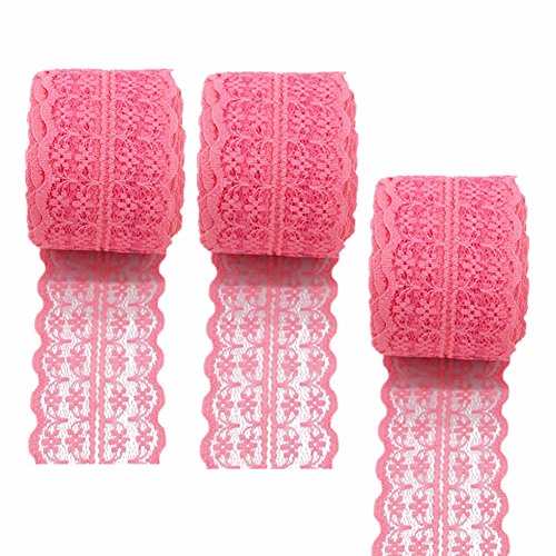 3 Rolls 10 Yards Floral Lace Ribbon Stretch Lace Trim Elastic Webbing Fabric for DIY Jewelry Making Craft Clothes Accessories Gift Wrapping (Watermelon)