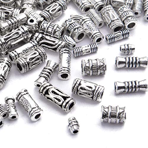 200pcs Tibetan Silver Spacer Beads Column Beads Charms Hollow Tube Bead for DIY Necklace Bracelets