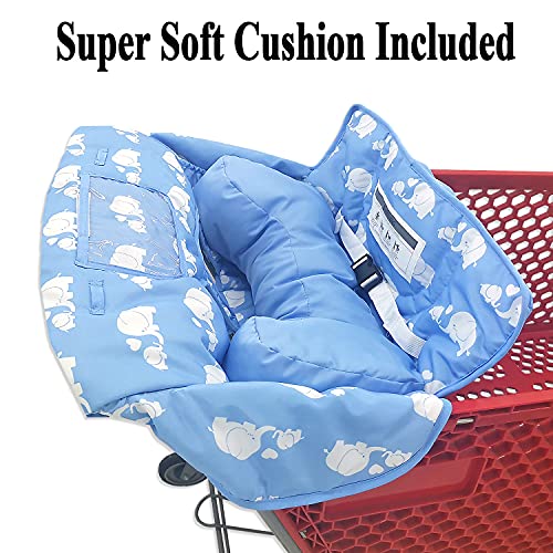 Soft Pillow Attached 2-in-1 Shopping Cart and High Chair Cover for Baby~Padded~Fold'n Roll Style~Portable with Free Carry Bag (Blue)