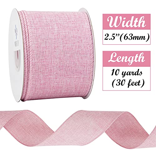 MEEDEE Pink Burlap Ribbon Wired 2.5 Inch x 10 Yards Easter Ribbon Wired for Wreath Supplies Gift Wrapping Crafts