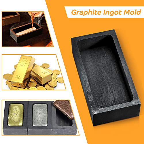 4 Pieces Graphite Ingot Mold Set Includes 2 Pieces 1 Kg Graphite Casting Mold Crucible Mould and 2 Pieces Graphite Crucible Stir Stick 12 x 5/16 Inch Long Carbon Stirring Rod for Melting Refining