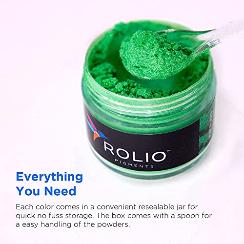 Rolio Mica Powder Pearlescent Color Pigment - Art Set for Resin Epoxy - for Soap Making, Nail Polish Set, Lip Gloss Set, Eye Shadow, Bath Bomb, Slime & Candle Jars - 10g, 12 Jars - Tropical Sunset