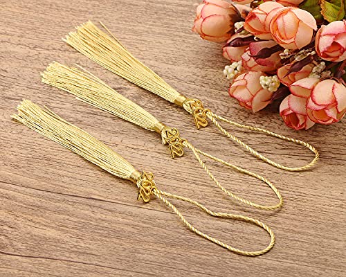 Tupalizy 30PCS Mini Silky Handmade Bookmark Tassels with 60PCS 2022 Year Charms for Graduation Keychain Earring Jewelry Making Wedding Favors Souvenir Gifts Tags DIY Craft Project, Light Gold and Gold