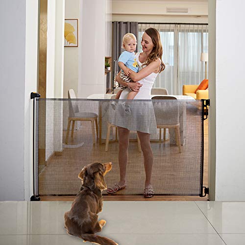 EasyBaby Extra Wide Retractable Baby Gate, 33" Tall, Extends up to 71" Wide, Grey / Child Safety Baby Gates, Pet Retractable Gates for Stairs, Doorways, Hallways, Indoor and Outdoor