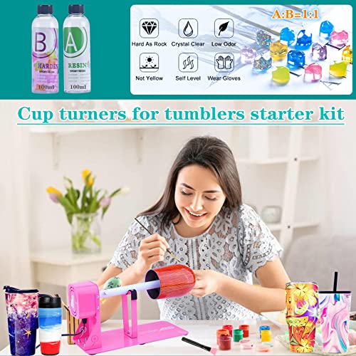 Cup Turner for Crafts Tumbler,Tumbler Cup Spinner,Glitter Powder,Epoxy Resin kit for Tumblers for Beginners with Epoxy and Heat Gun (Pink)