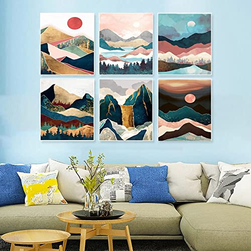 LFMU 6 Pack Diamond Painting Kits for Adults,Full Round Drill Diamond Painting Abstract Landscapes DIY 5D Diamond Art Craft for Home Wall Decor Gift (12x16inch) DP