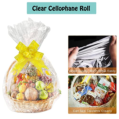 Clear Cellophane Wrap Roll 110 Feet Long 31.5 Inches Wide, Cellophane Rolls for Gift Baskets Flowers Food