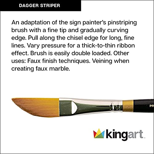 KINGART Original Gold 9800-1/4 Dagger Striper Brush Set Premium Golden Taklon Multimedia Artist Brushes, Painting Tools for Oil, Acrylic & Watercolor