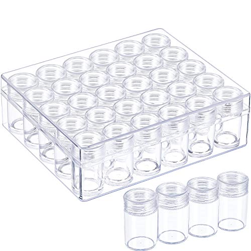 Blulu Clear Plastic Bead Storage Containers Set with 30 Pieces Storage Jars Diamond Painting Accessory Box Transparent Bottles with Lid for DIY Diamond, Nail and Other Small Items (1.85 x 1 Inch)