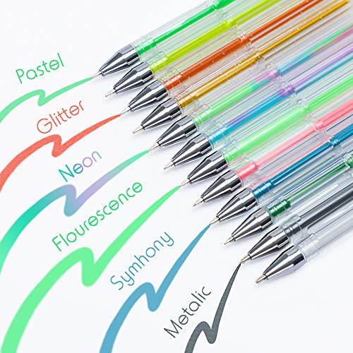 Tanmit 100 Coloring Gel Pens Set for Adults Coloring Books- Gel Colored Pen for Drawing, Writing & Unique Colors Including Glitter, Neon, Standard, Symhony, Milky & Metallic