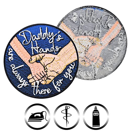Daddy´s Hands are Always There for You Papa Patch to Iron or sew on for All Fabrics | Hand in Hand Fabric Applique Funny Quote Sticker to Iron on for Clothing and Backpacks | 2.75x2.75 in