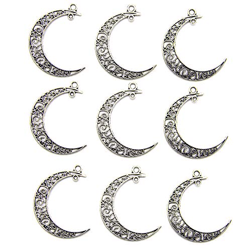 AUEAR, Hollow Charms Hollow Filigree Pendant Alloy Charms for DIY Bracelet Necklace Jewelry Making Decoration (Set of 100, Silver, Moon)