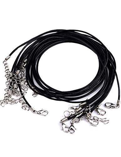 Mudder 10 Pieces 2.0mm Black Leather Cord Necklace Bulk with Lobster Clasp Necklace Cord for Pendants Bracelet Jewelry Making