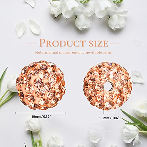 120 Pieces Rhinestone Clay Beads 10 mm Polymer Clay Crystal Beads Round Charms Diamond Beads for Jewelry Making DIY Necklace Bracelet with Plastic Box (Champagne)