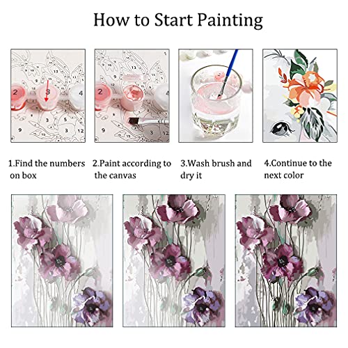 Flower Paint by Numbers, Paint by Numbers for Adults Kids Beginner, Adult Paint by Number DIY Without Frame Oil Painting 12X16 Inch