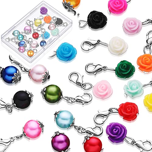 24 Pieces Stitch Markers Clasp Crochet Accessories Removable Crochet Stitch Counter Assorted Color Knitting Needle Markers Rose Clip on Charms for for Weaving Sewing Accessories Quilting Jewelry DIY