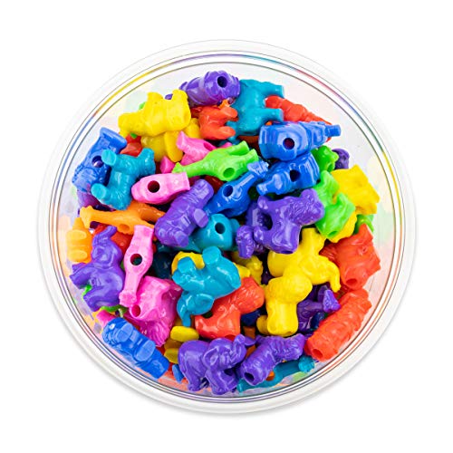 Hygloss Products 6867 Plastic 25mm Craft Beads for Kids - Make Multi-Color Bracelets, Necklaces and Keychains Includes 4 Yards of Elastic Thread, Safari Life Animal Design, 50 Pieces