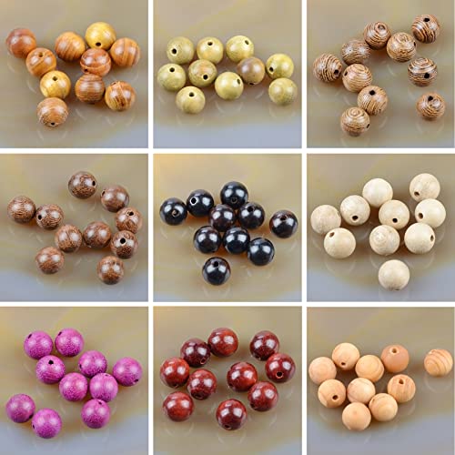 Massive Beads 100PCS 8MM Natural Crystal Beads 10 Kinds of Wooden Beads Round Loose Energy Healing Beads with Free Crystal Stretch Cord for Jewelry Making (10-Wooden Beads, 8MM)