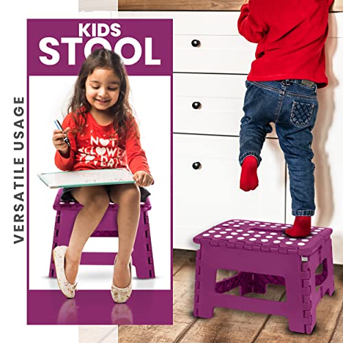 Utopia Home Folding Step Stool - (Pack of 1) Foot Stool 11 Inch Wide & 9 Inch Height - Holds Up to 300 lbs - Lightweight Plastic Foldable Step Stool for Kids, Kitchen, Bathroom & Living Room (Purple)