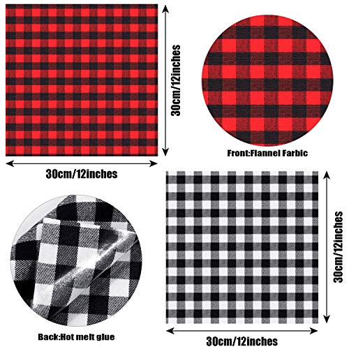 12 Sheets 12 x 12 Inch Christmas Buffalo Plaid Heat Transfer Vinyl Fabric Clothing Patches Vinyl Sheets Flannel Adhesive Iron on Vinyl for Clothes (Red and Black, Black and White)