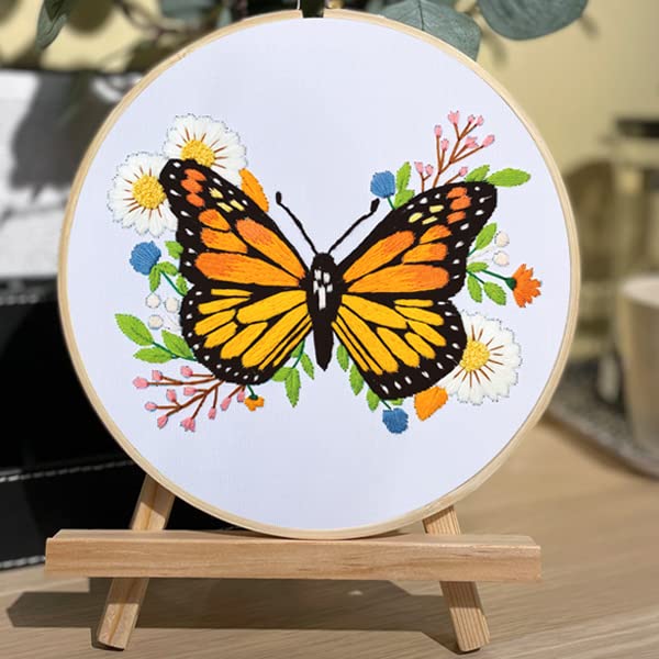 Yutaohui Butterfly Embroidery Kit with Flower,Flora Embroidery Kit for Adults Beginner,Stamped Cross Stitch Kit for Starters with Instruction,Hoop(7.9inch*7.9inch) ,Needles,Cloth and Thread.
